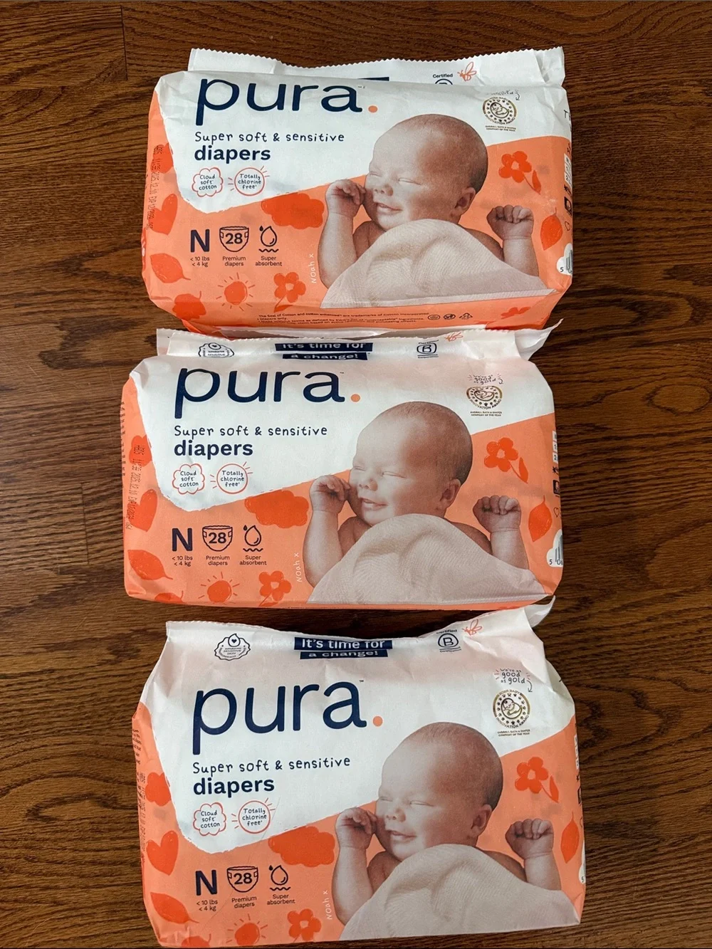 NEW Pura Newborn Diapers Three Packs <10 pounds eco friendly natural